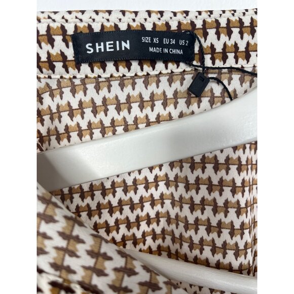 SHEIN Womens XS Brown Button Down Short Sleeve Blouse Casual Workwear - Picture 8 of 9